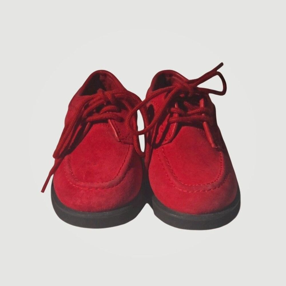 Vintage L'il Boys 80's Hush Puppies Red Suede Moc Toe Lace-Up Shoes -Size 5.5